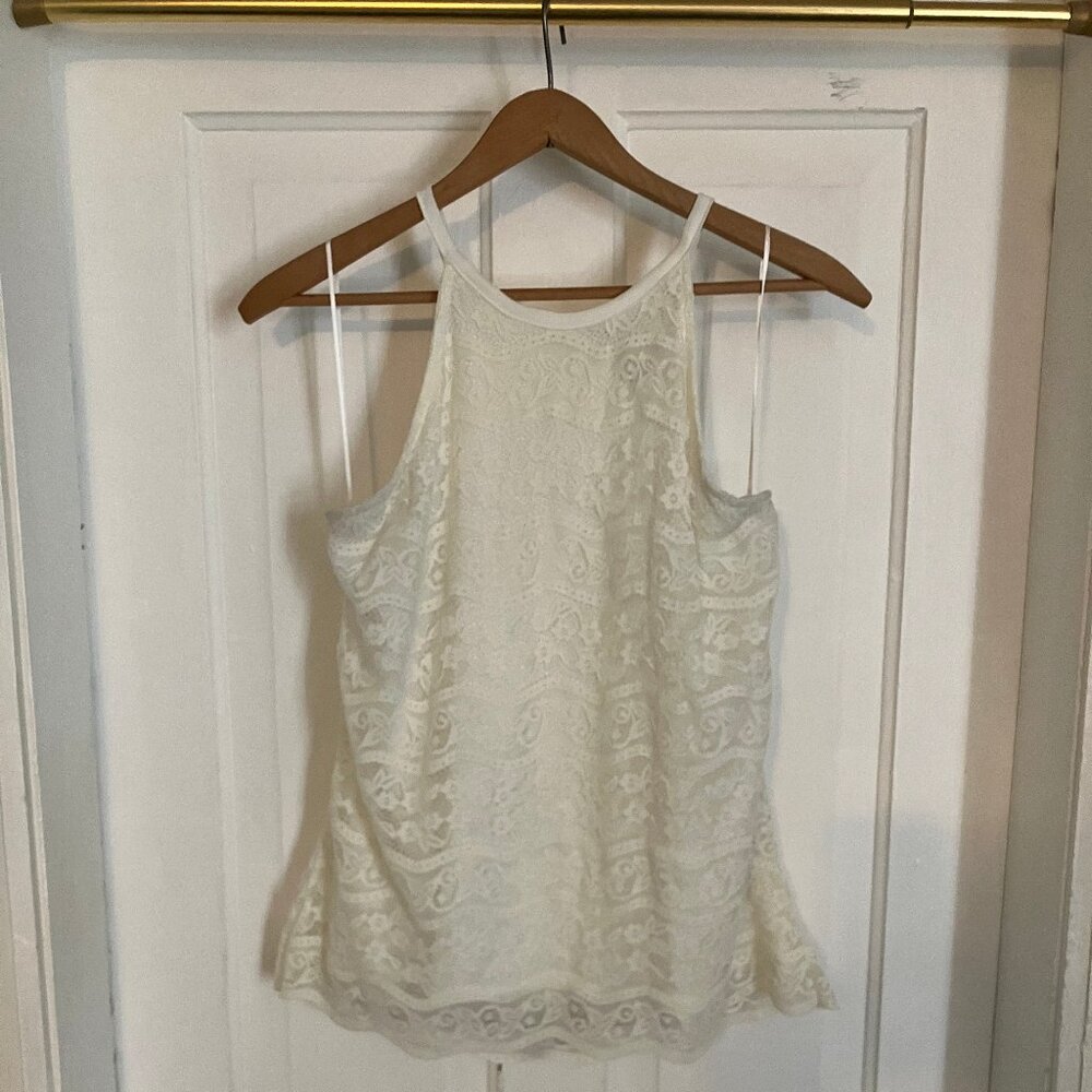 Cream Lace Halter Tank Top